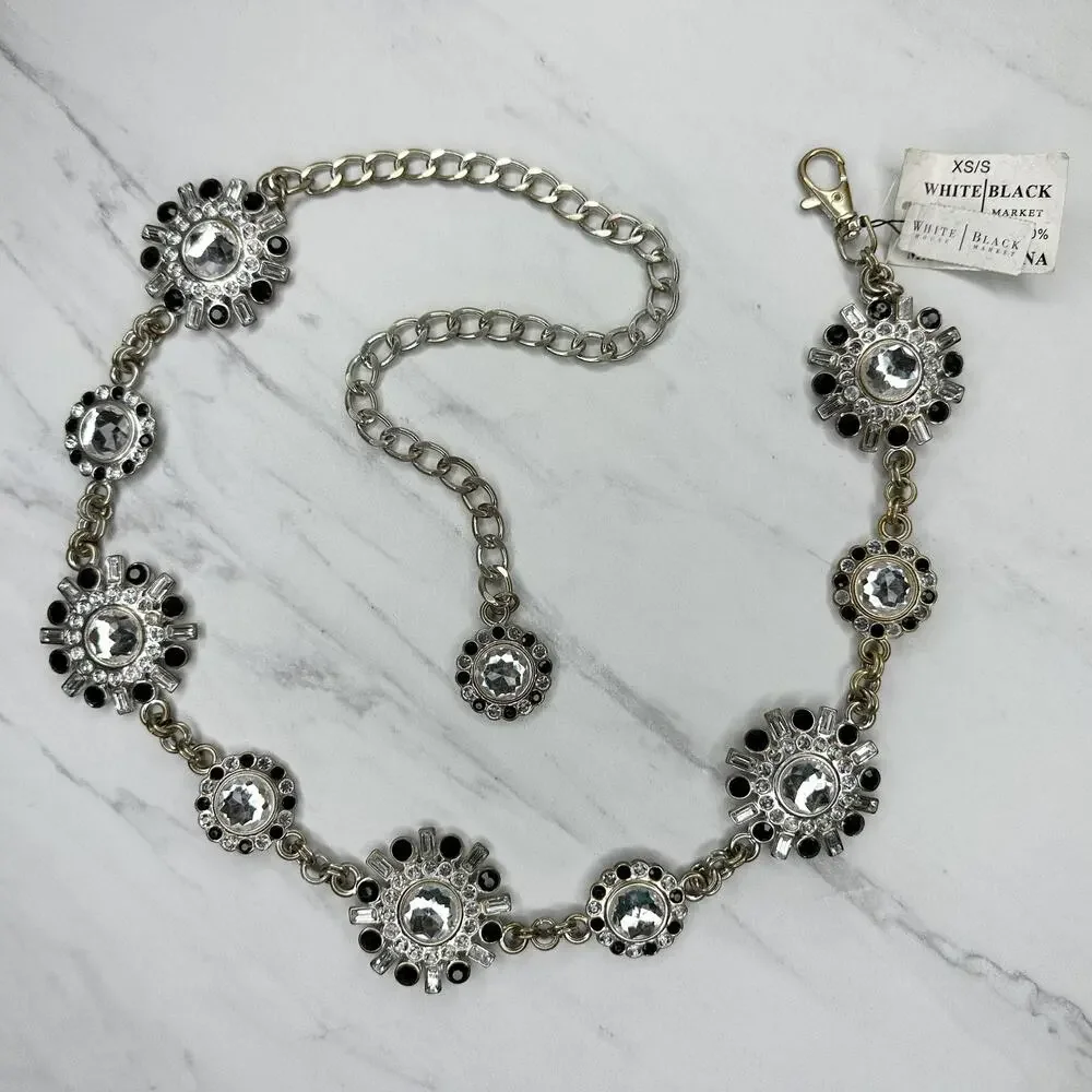 White House Black Market Rhinestone Chain Belt XS/S ✨